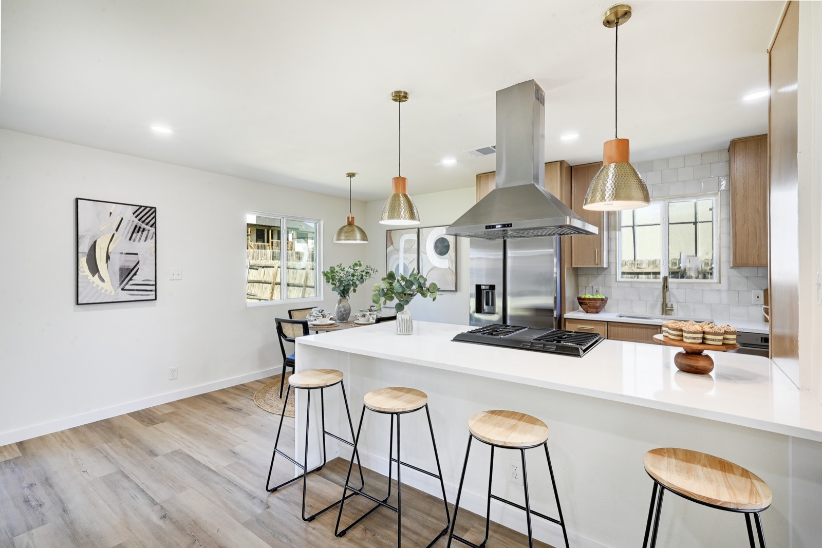 Staged kitchen and dining area